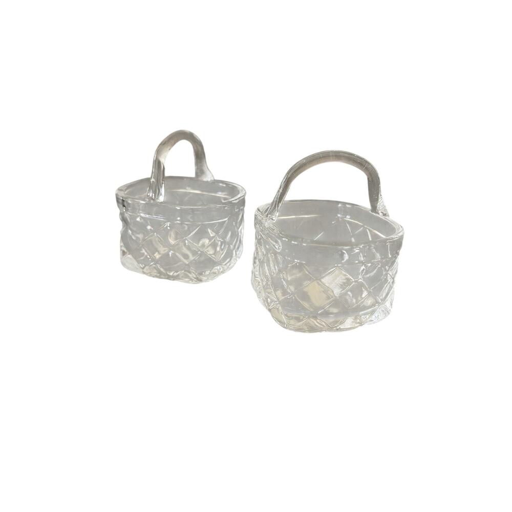 Vintage Glass Woven Basket Small Basket Weave Pattern Cottagecore Style